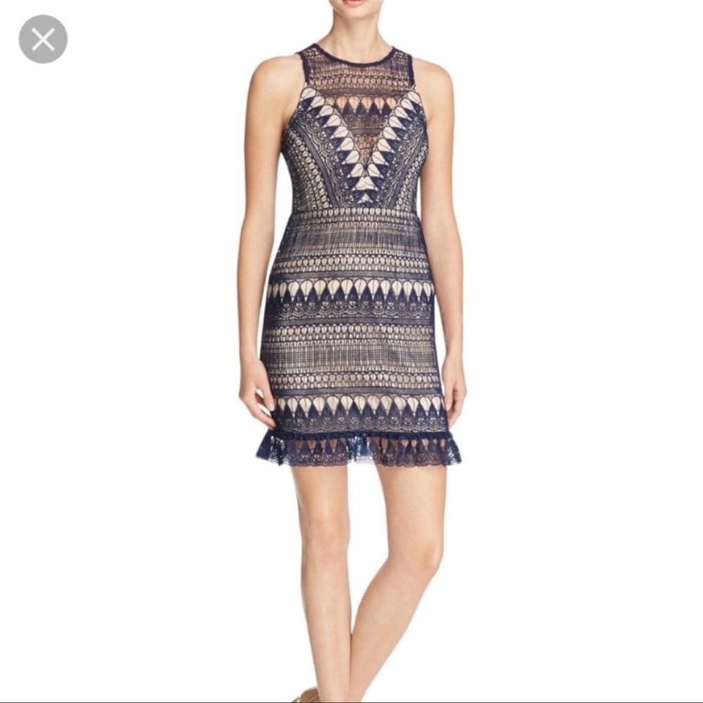 Ruffle hem lace navy dress